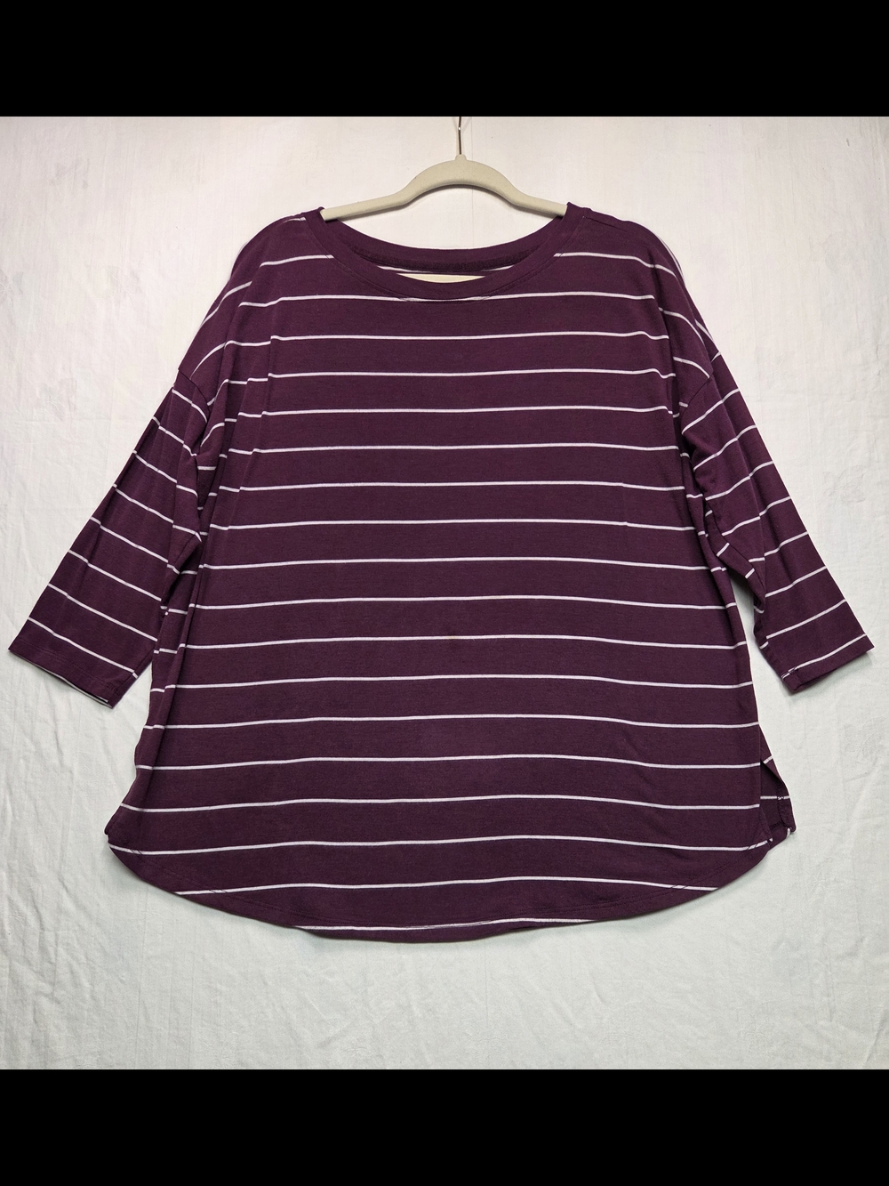 just be Plum and White Horizontal Stripe Long Sleeve Tee